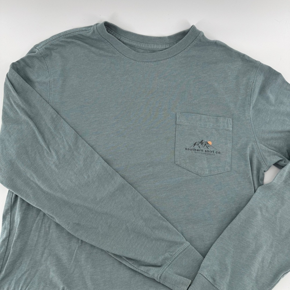 Southern Shirt Co Long Sleeve Tee Men S Mountain Graphic Cotton Blend Blue-Green